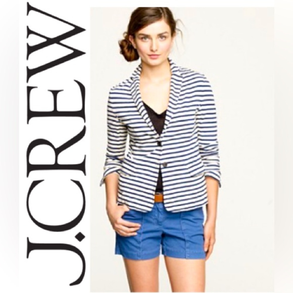 🌼 J. Crew Cotton Striped Maritime Blazer in Cream Navy Stripe size M